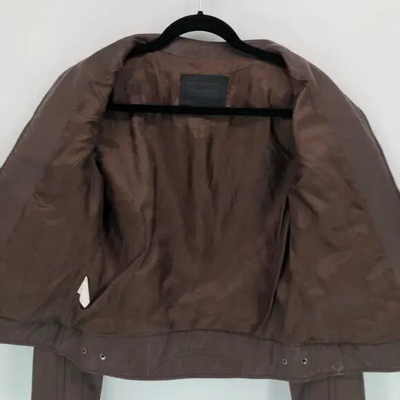 Robert Comstock Leather Jacket Moto Racer Biker Womens 42 / M Fitted Brown Italy - Picture 6 of 14